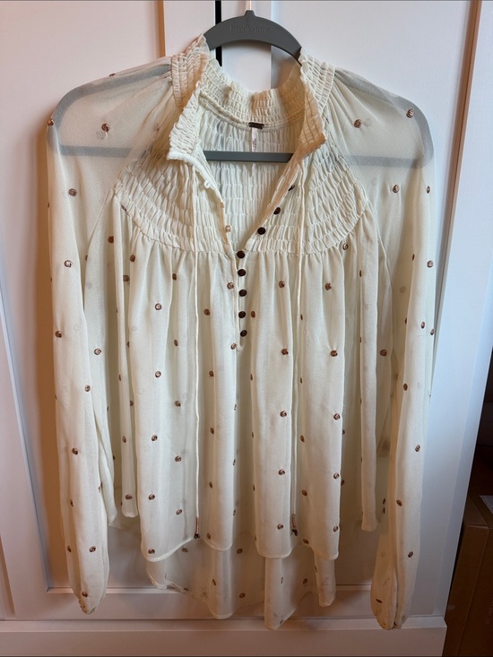 Free People Other - Free People Beige and Gray Camo Button-Down Shirt with Sequin Pockets